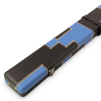 3/4 Luxury Cue Case - BLUE & BLACK PATCH by Baize Master- Thick Leatherette Rounded