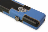 1 Piece Luxury Cue Case - BLUE & BLACK PATCH by Baize Master- Leatherette Rounded Corners