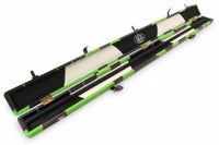 3/4 Luxury Cue Case - GREEN & BLACK PATCH by Baize Master- Thick Leatherette Rounded